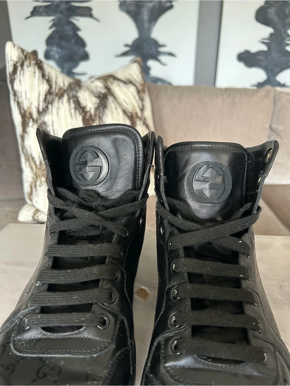 Gucci Black High-Top Logo Embossed Men's Sneakers